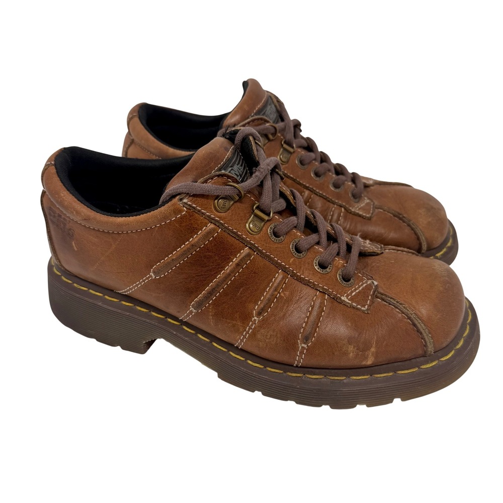 Vintage Dr. Martens 11306 DMS Mens 9 Brown Leather Oxford Shoes Yellow Stitching